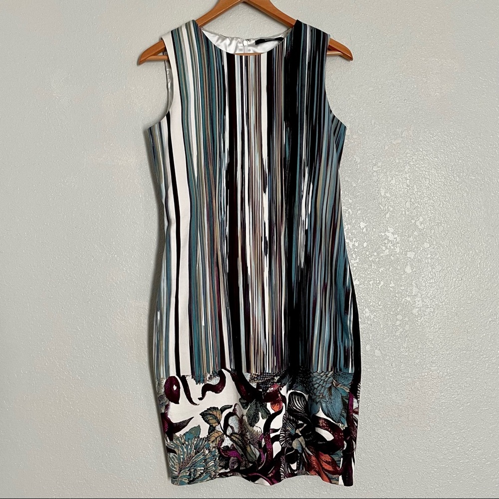 Tahari Blue Purple Watercolor Sheath Dress - Size 10